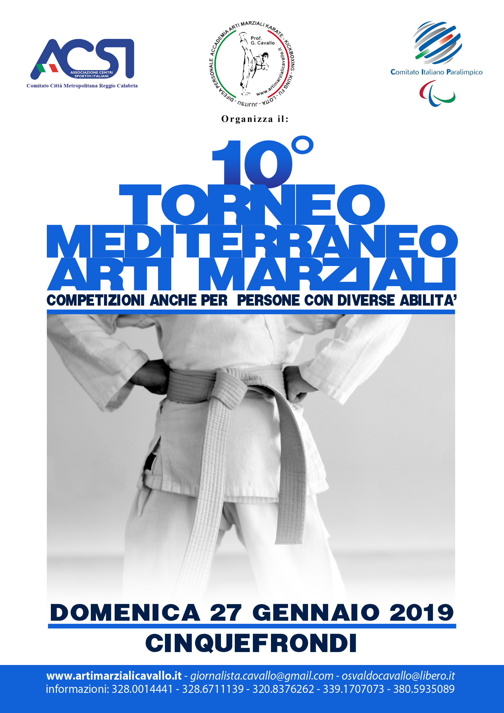 CINQUEFRONDI (RC): ACSI E CIP PRESENTANO IL TORNEO MEDITERRANEO DI ARTI MARZIALI