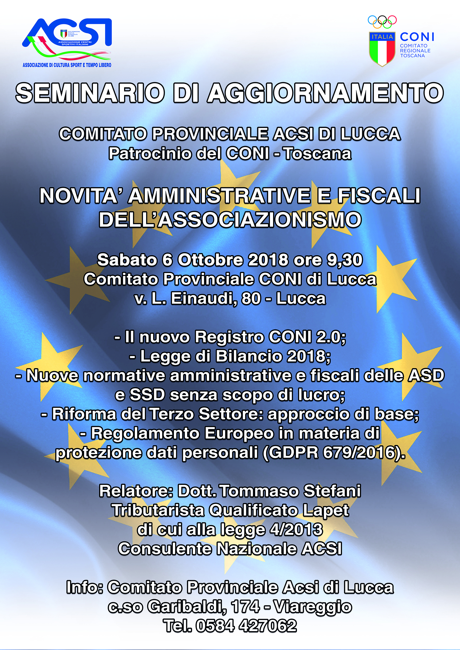 ACSI LUCCA: SEMINARIO AGGIORNAMENTO NOVITA' FISCALI E AMMINISTRATIVE