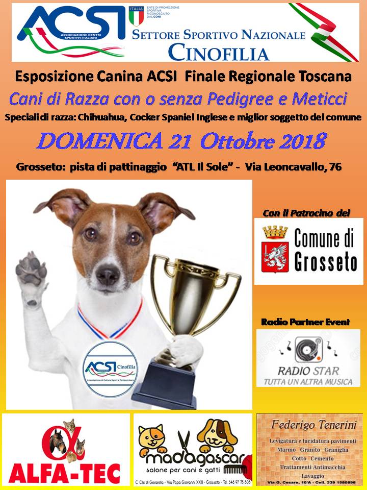 CINOFILIA, A GROSSETO LA FINALE REGIONALE DEL CAMPIONATO ESPOSITIVO ACSI