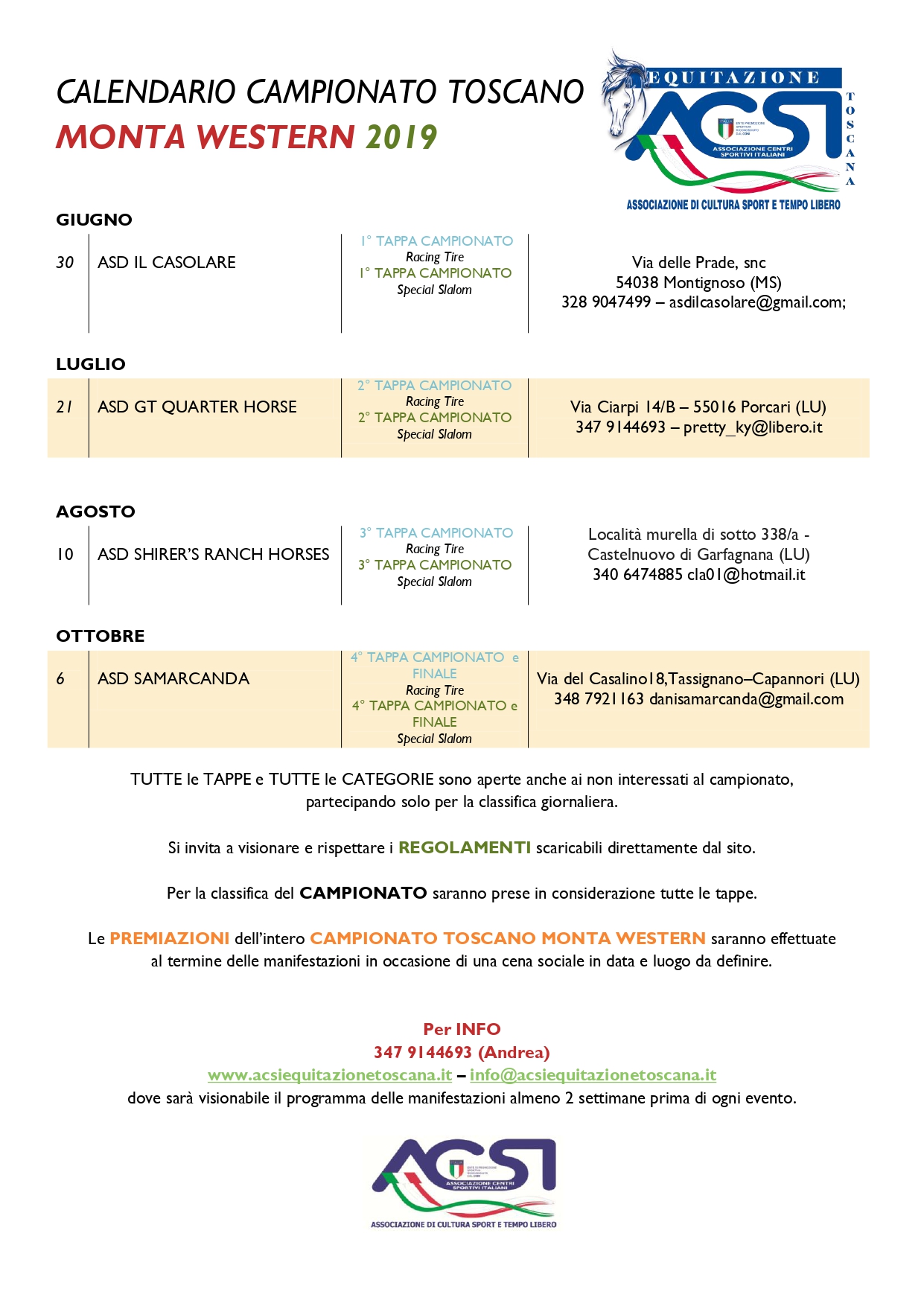 ACSI TOSCANA: NOVITA’ 2019…CAMPIONATO MONTA WESTERN!