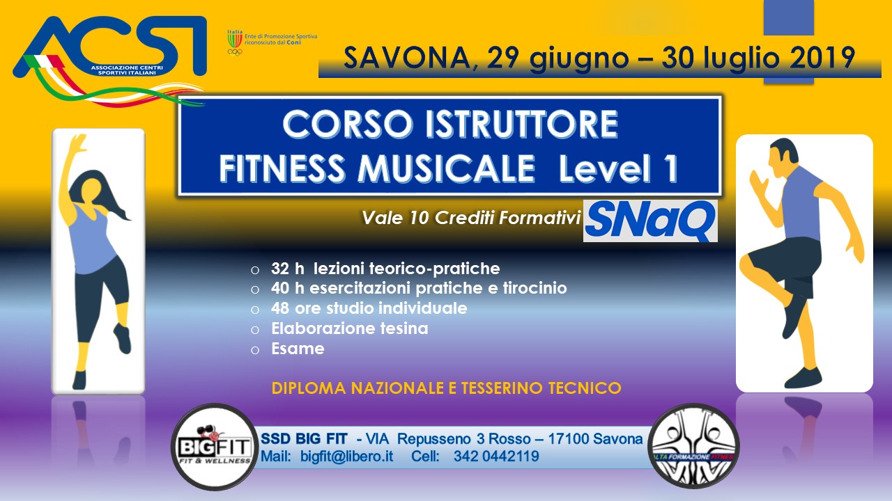SAVONA, CORSO SNAQ 1 LIVELLO "BASIC INSTRUCTOR FITNESS MUSICALE"