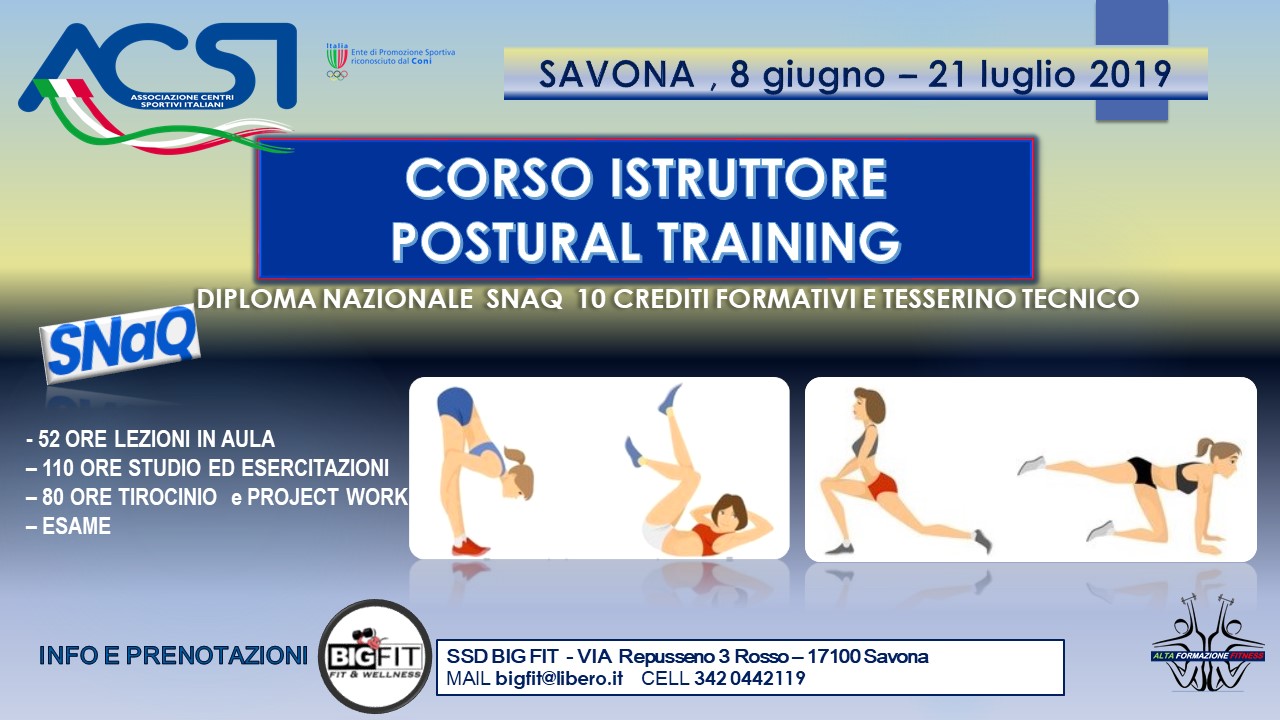 SAVONA, CORSO SNAQ 1 LIVELLO "BASIC INSTRUCTOR GINNASTICA POSTURALE"