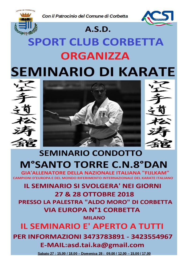 CORBETTA, AL VIA IL SEMINARIO DI KARATE CONDOTTO DAL M° SANTO TORRE