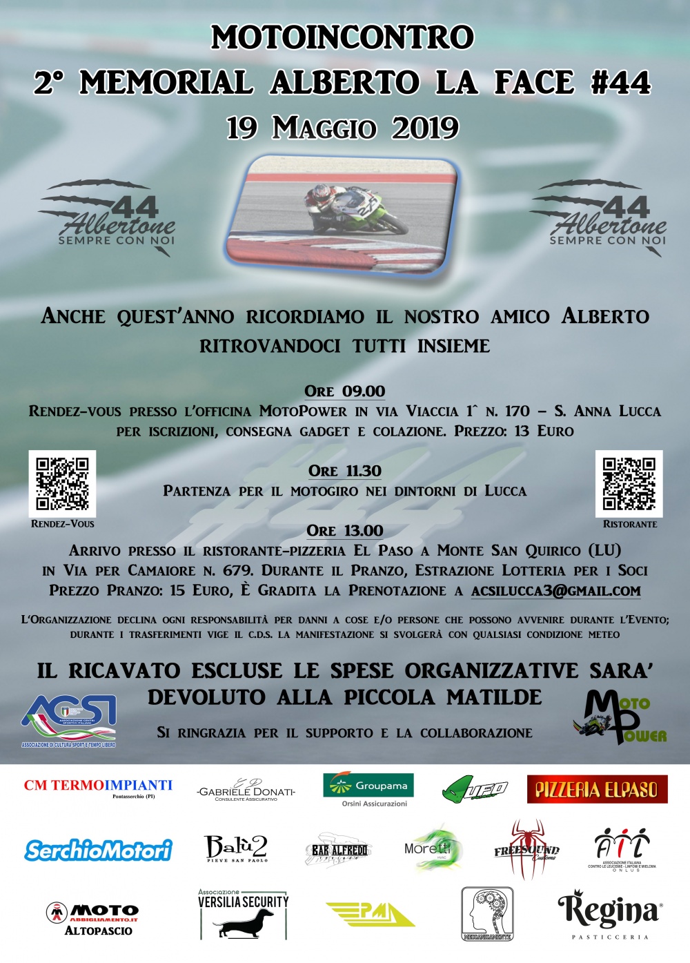 LUCCA, UN MOTOINCONTRO PER RICORDARE ALBERTO LA FACE